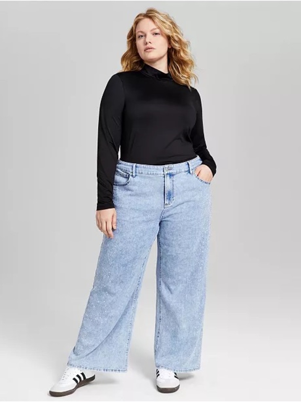 Plus-Size Wide Leg Jeans in Light Blue Wash